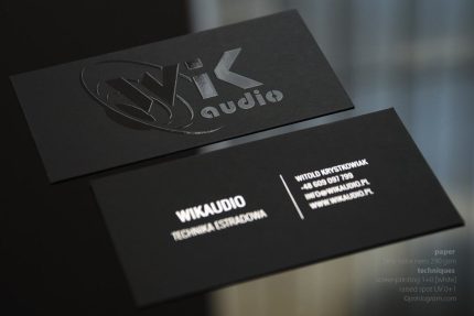 Black business cards with 3D UV varnish + silk screen printing
