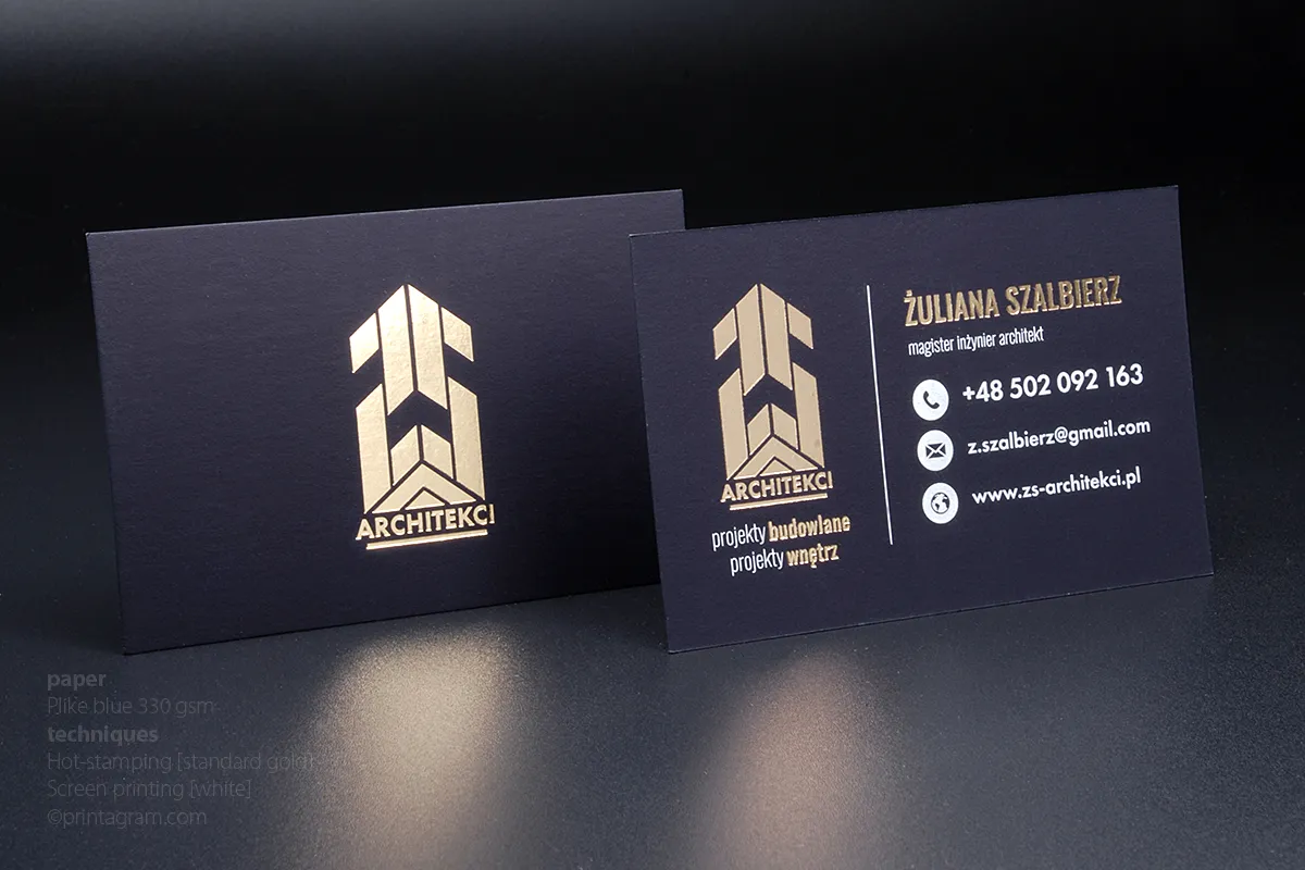 business-card-paper-dyed-green-hot-stamping-gold-branza-design-building
